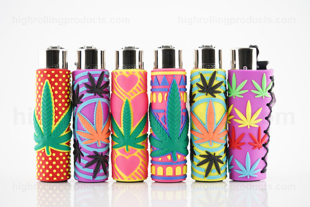 6 Items - Clipper Pop-Up Rubber Covered Hand Sewn Refillable Lighters