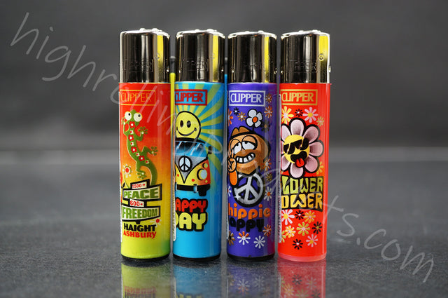 4x Clipper Refillable Lighters "Hippie" Collection