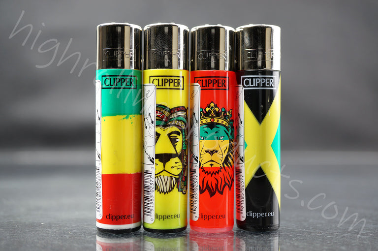 4x Clipper Refillable Lighters "Rasta 2" Collection
