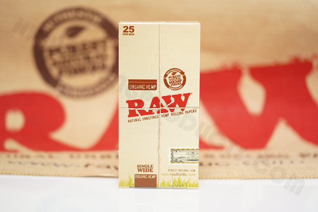 1x Full Box Of AUTHENTIC Raw Organic Rolling Paper Single Wide (25 Packs, 100 Leaves Per Pack)