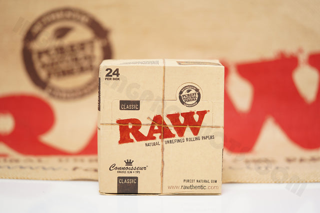 1x Full Box 24 Packs(32 leaves And 32 Tips Per Pack) Of AUTHENTIC Raw Classic Connoisseur King Size Slim Rolling Paper