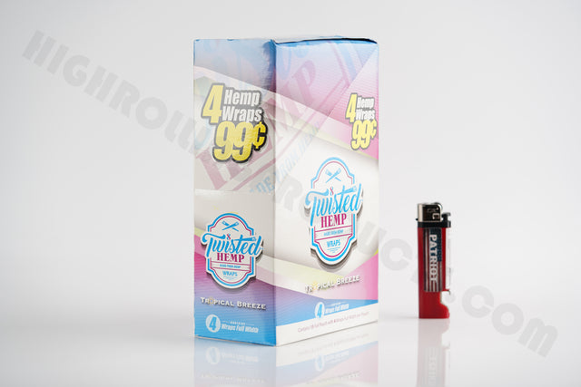 Full Box(15 pouches, 4 wraps in each) Twisted Hemp Tropical Breeze With Patriot Disposable Lighter!