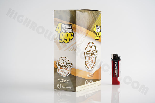 Full Box(15 pouches, 4 wraps in each) Twisted Hemp Plain Jane With Patriot Disposable Lighter!