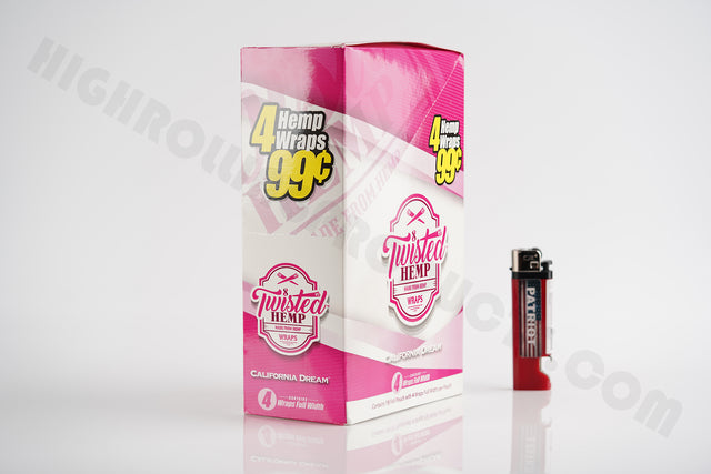 Full Box(15 pouches, 4 wraps in each) Twisted Hemp California Dream With Patriot Disposable Lighter!