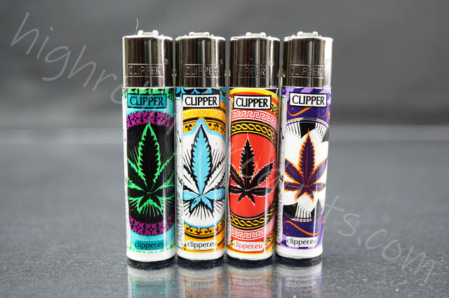 4x Clipper Refillable Full-Size Lighters "Oriental Leaves" Collection