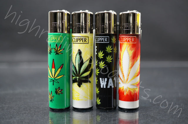 4x Clipper Refillable Full-Size Lighters "Hojas Maria" Collection