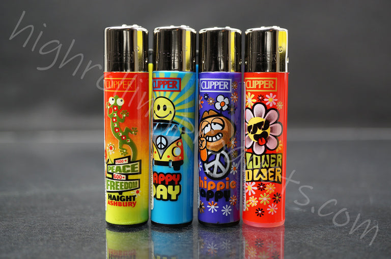 48x (Full Display) Clipper Refillable Full-Size Lighters "Hippie" Collection