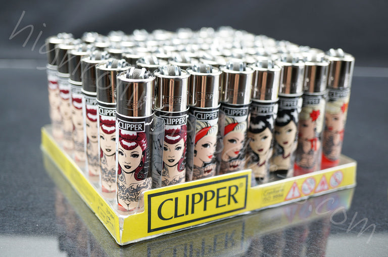 48x (Full Display) Clipper Refillable Full-Size Lighters "Inked Girls" Collection