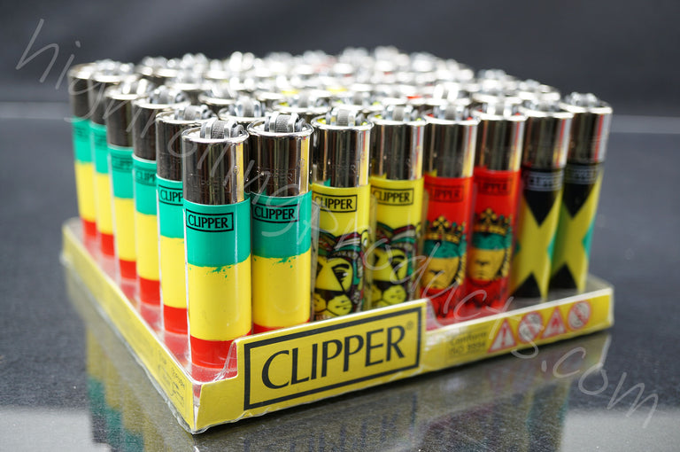 48x (Full Display) Clipper Refillable Full-Size Lighters "Rasta 2" Collection