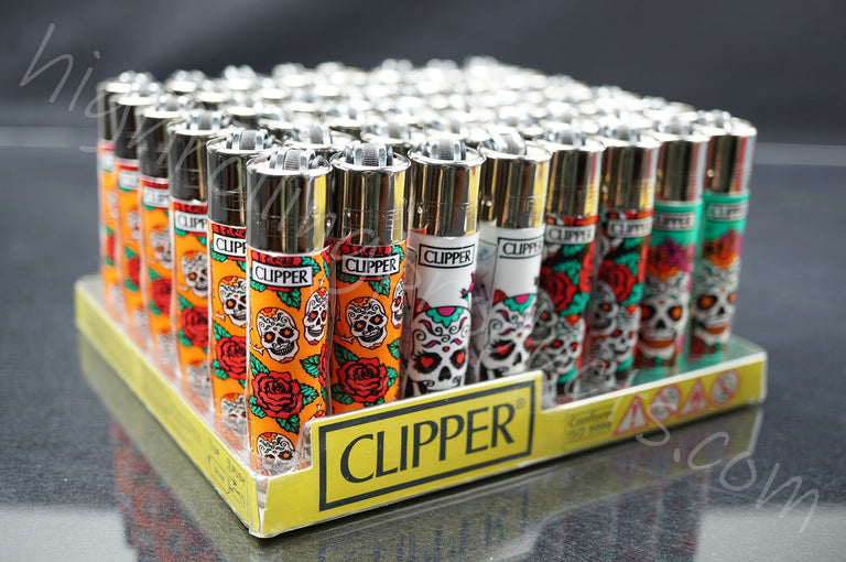 48x (Full Display) Clipper Refillable Full-Size Lighters "Mexican Sculls 2" Collection