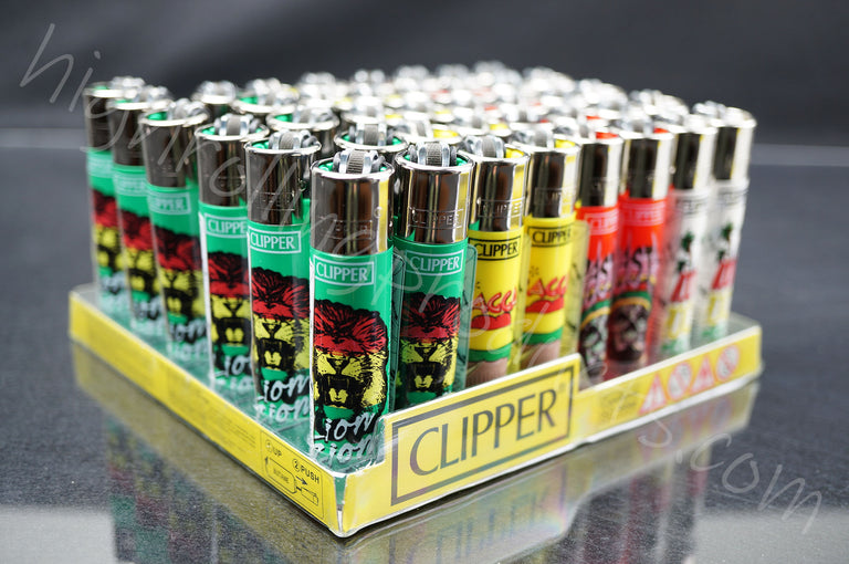 48x (Full Display) Clipper Refillable Full-Size Lighters "Rasta" Collection