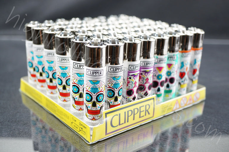 48x (Full Display) Clipper Refillable Full-Size Lighters "Mexican Sculls" Collection
