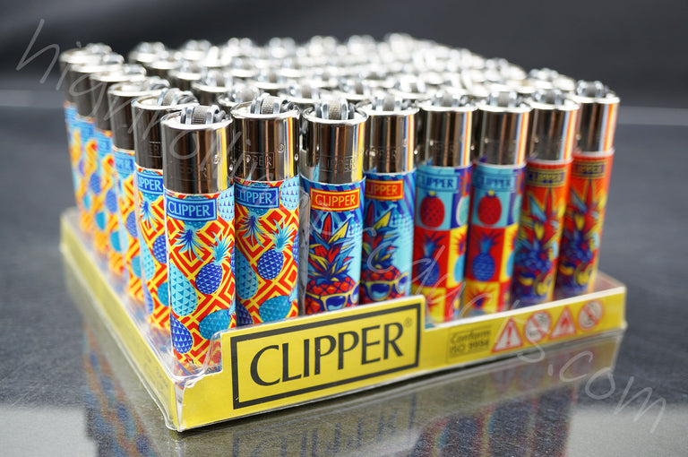 48x (Full Display) Clipper Refillable Full-Size Lighters "Pineapple" Collection