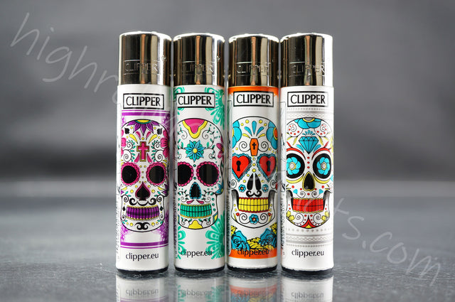4x Clipper Refillable Lighters "Mexican Sculls" Collection