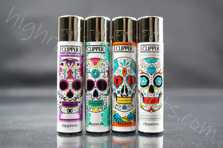 48x (Full Display) Clipper Refillable Full-Size Lighters "Mexican Sculls" Collection