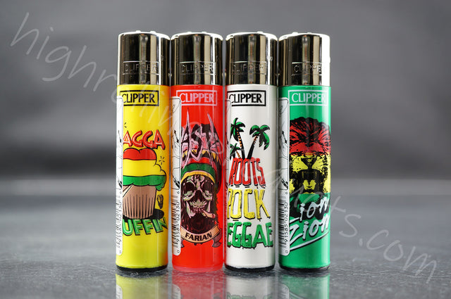 4x Clipper Refillable Lighters "Rasta" Collection