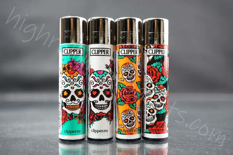 4x Clipper Refillable Lighters "Mexican Sculls 2" Collection