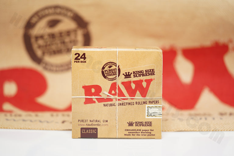 1x Full Box 24 Packs(40 Leaves Per Pack) Authentic Raw Classic King Size Supreme Rolling Paper