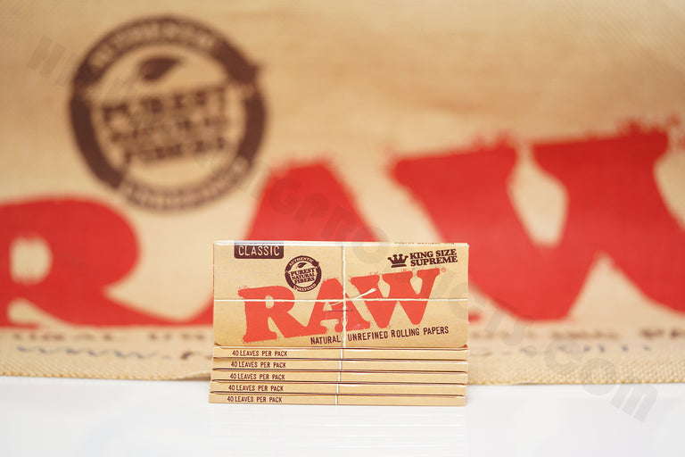 6 Packs (40 Leaves Per Pack) Authentic Raw Classic King Size Supreme Rolling Paper