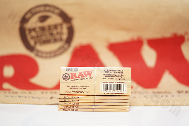 6 Packs (40 Leaves Per Pack) Authentic Raw Classic King Size Supreme Rolling Paper