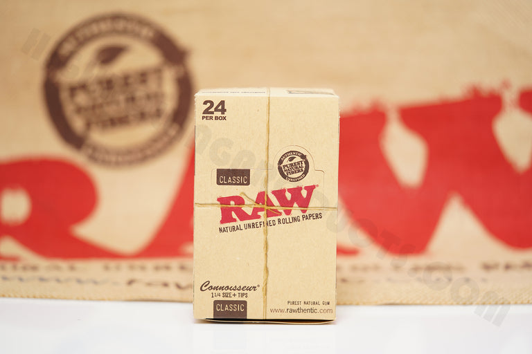 1x Full Box 24 Packs(50 leaves And 50 Tips Per Pack) Of AUTHENTIC Raw Classic Connoisseur Rolling Paper 1 1/4 Size