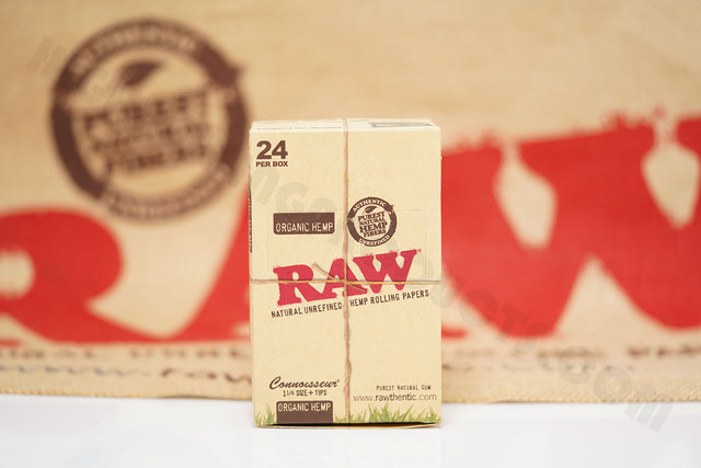 1x Full Box 24 Packs(50 Leaves And 50 Tips Per Pack) Of AUTHENTIC Raw Organic Connoisseur 1 1/4 Size Rolling Paper