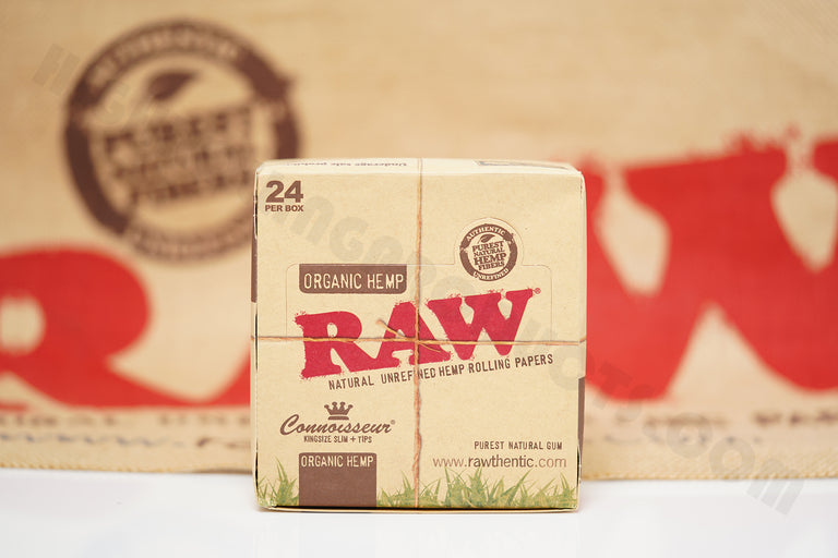 Full Box 24 Packs(32 Leaves And 32 Tips Per Pack) Of AUTHENTIC Raw Organic Connoisseur King Size Rolling Paper