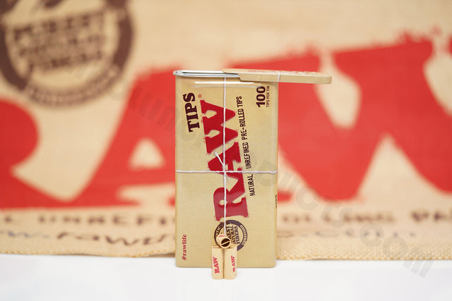 1x Tin(100 Tips Per Tin) Of Authentic Raw Rolling Paper Pre-Rolled Tips In A Tin